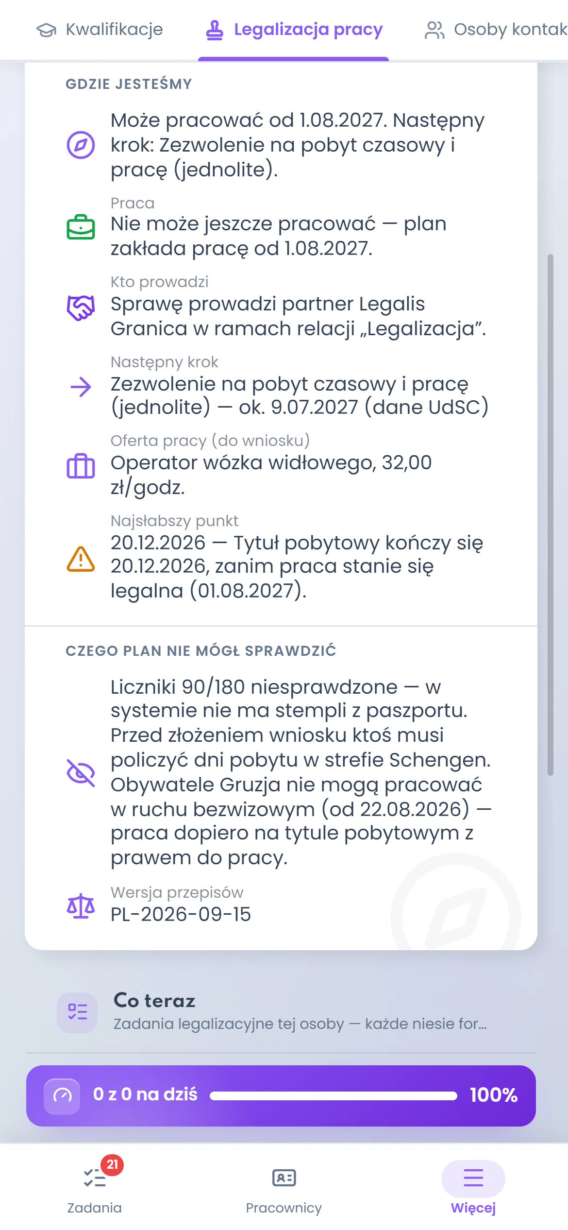 Status sprawy legalizacyjnej u klienta w telefonie